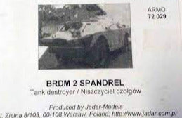 BRDM 2 w/ Sagger Tanh Destroyer 1/72 Scale Resin Armoured Vehicle Model Kit ARMO-JADAR 72004