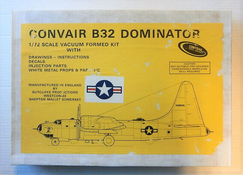Consolidated Liberator B32 Dominator  1/72 Scale Plastic Vacuform  Model Kit Contrail