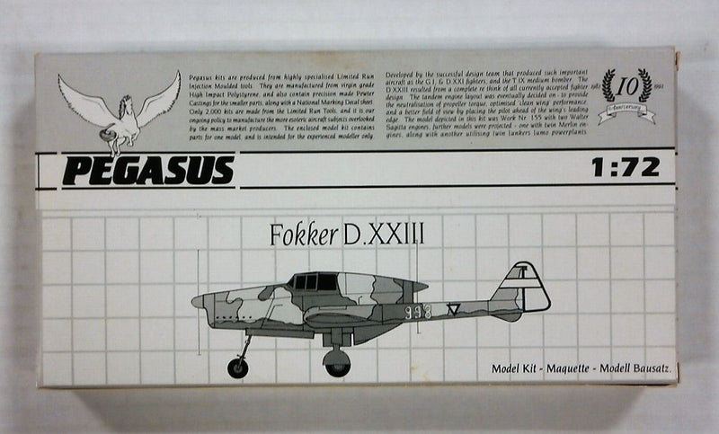 Fokker D.XXlll Fighter 1/72 Scale Plastic Model Kit Pegasus 4005