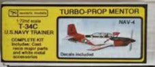 Beechcraft T-34C Turbo Mwentor Trainer 1/72 Scale Plastic Model Kit Esortic Models NAV-4