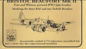 Bristol Beaufort Mk ll Bomber 1/72 Scale Plastic Model Kit High Planes Model 72030