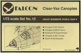 Clear Vax Canopy Set USAAF Bombers WWll 1/72 Scale Plastic Detail Set Falcon 10
