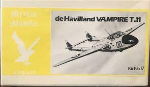 De Havilland Vamoire T 11 Trainerr 1/72 Scale Plastic Model Kit Merlin 17