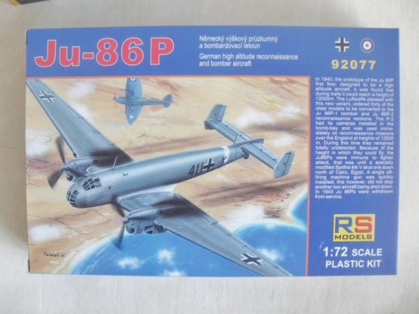 Junkers JU-86-P Reconnaissance Aircraft 1/72 Scale  Plastic Model Kit RS Models 92077