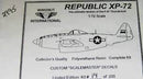 Republic XP-72 Prototype 1/72 Scale Resin Model Kit Wingnut International