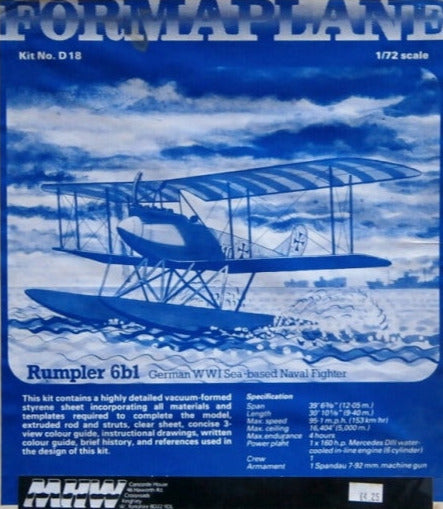 Rumpler 6b1 Floatplane Fighter 1/72 Scale Vacuform Plastic Model Kit Formaplane  D18