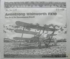 Armstrong Whitworth FK10 Fighter 1/72 Scale Vacuform Plastic Model Kit Formaplane C30