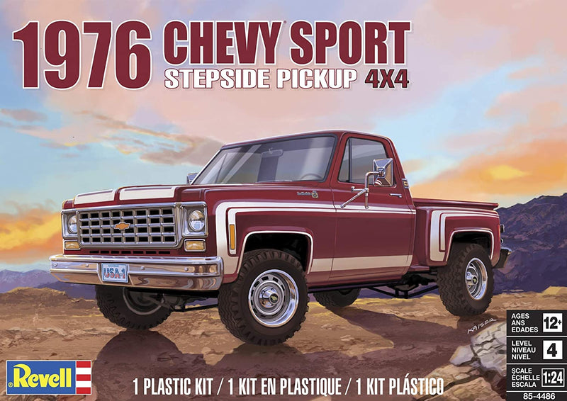 1976 Chevy Sport Stepside Pick up Truck 1/24 Scale  Plastic Model Car Kit Revell 85-4486