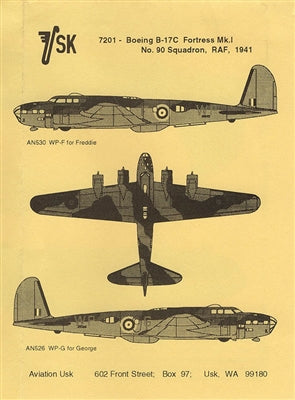 Boeing B-17C Fortress l Markings 1/72 Scale Decal Sheet Aviation USK 7