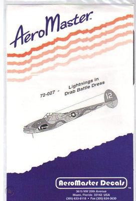 Lockheed P-38J Lightning Markings 1/72 Scale Decal Sheet Aeromaster72-027