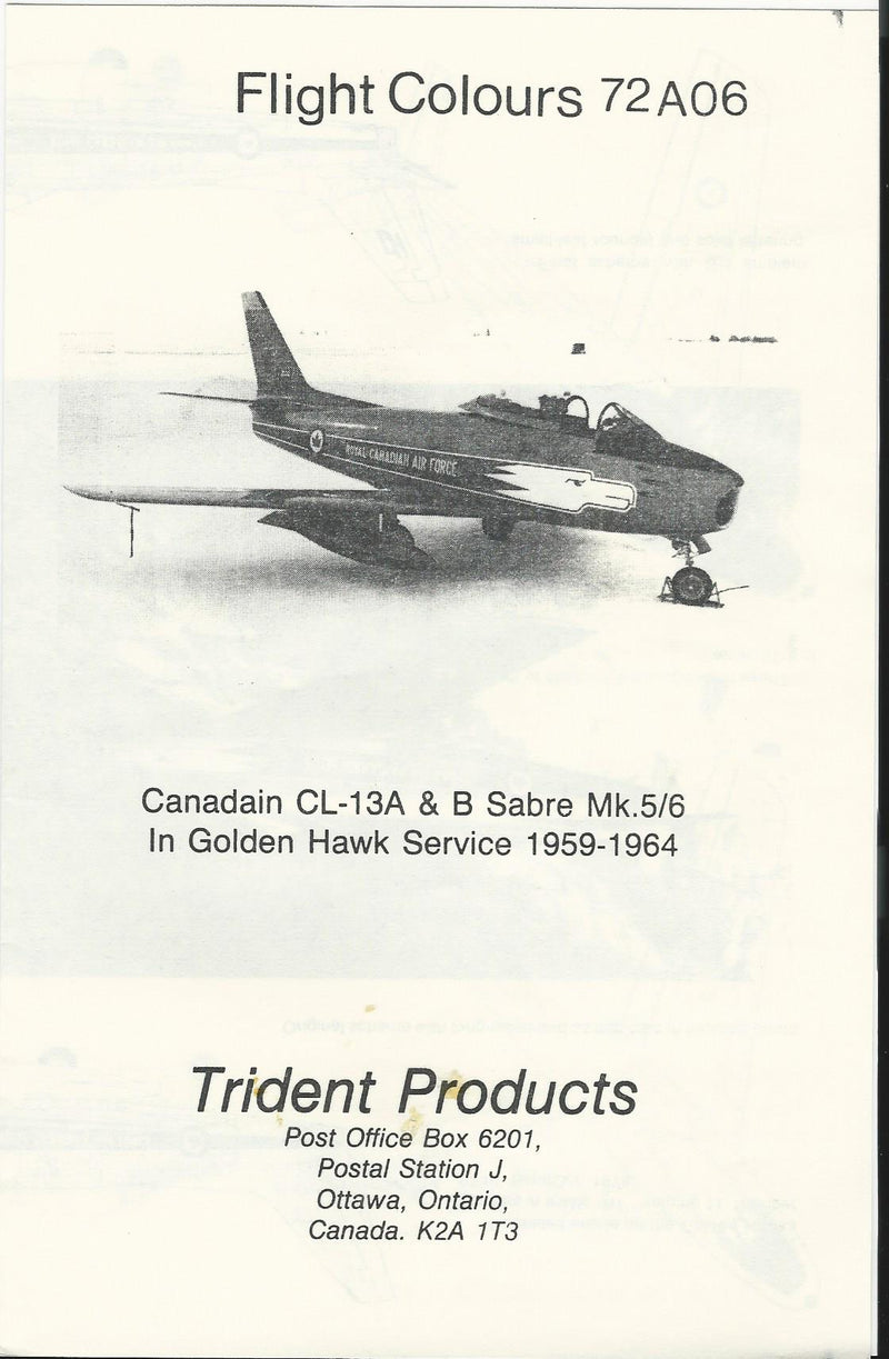 Canadair CL-13 Sabre 'Golden Hawks' Markings 1/72 Scale Decal Sheet Flight Colours 72A06