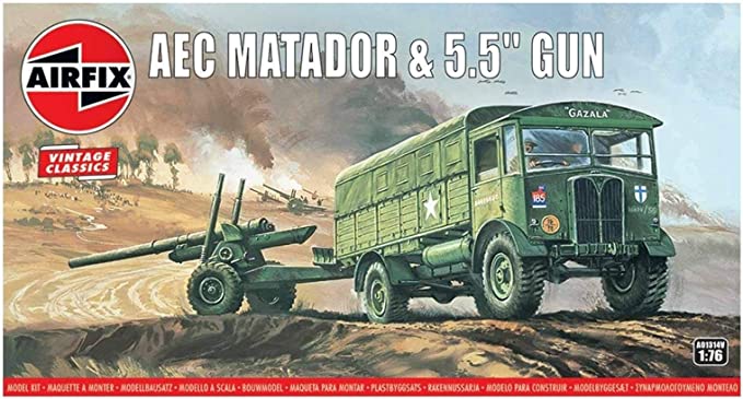 AEC Matadoe Truck and 5.5 Gun 1/76 Scale Plastic Model Kit Airfix A01314
