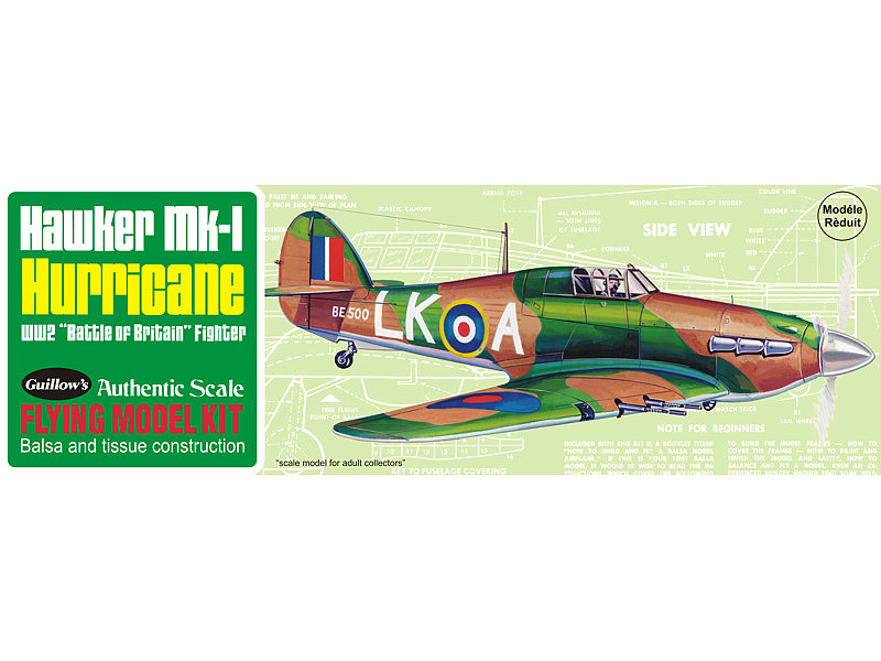 Hawker Huricane Mk l 1/30 Scale Wooden Model Kit Guillows 506